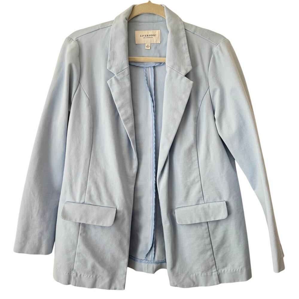 Liverpool Light Blue Boyfriend Blazer Open Front Pockets Preppy Office Women-M